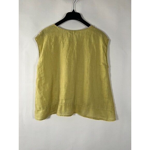 CP Shades Top Womens Small Chartreuse Green 100% Linen Made In USA Coastal Boho - Picture 4 of 6